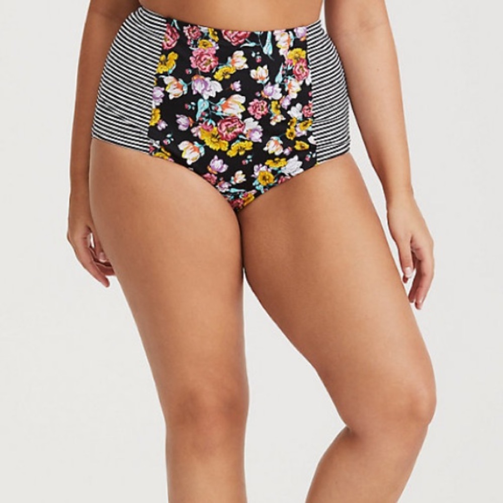 Torrid - Floral Stripe High Waist  Swim Bottom